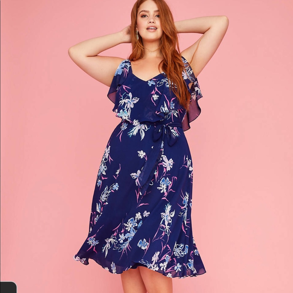 Lane Bryant Printed Split FlutterSleeve Midi Dress